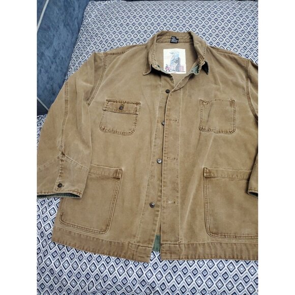 Vintage Levis X Dockers Coat Men's XL Denim Tick Jacket Mid Length Barn - Picture 13 of 16